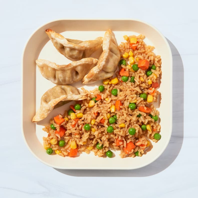 Veggieful Potstickers with Rainbow Rice