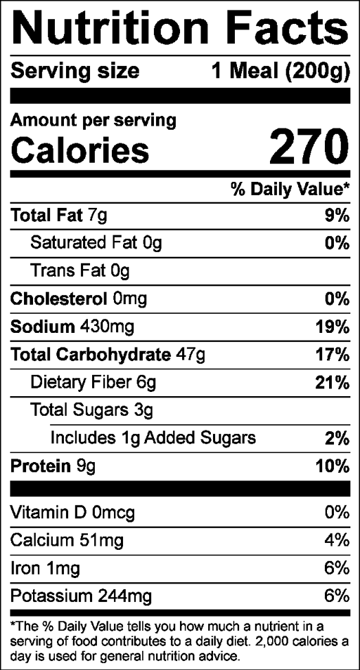 Nutrition Facts for Veggieful Potstickers with Rainbow Rice