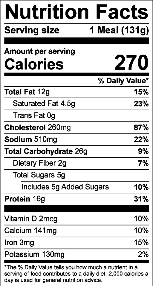 Nutrition Facts for French Toast Sticks with Cheesy Omelet