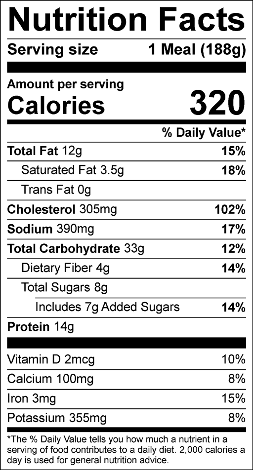 Nutrition Facts for Scrambled Eggs with Mini Waffles & Veggie Tots