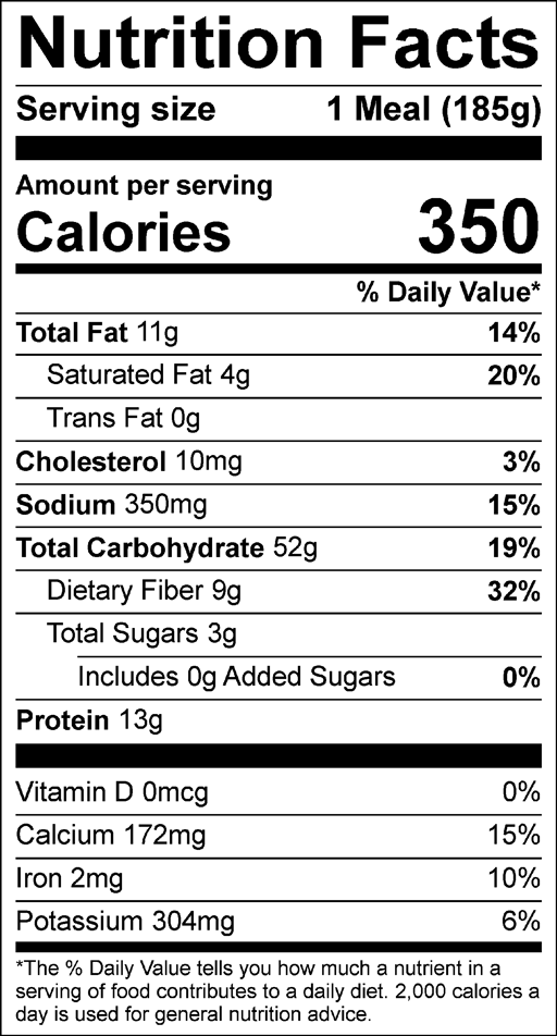 Nutrition Facts for Bean & Cheese Burrito with Fiesta Corn
