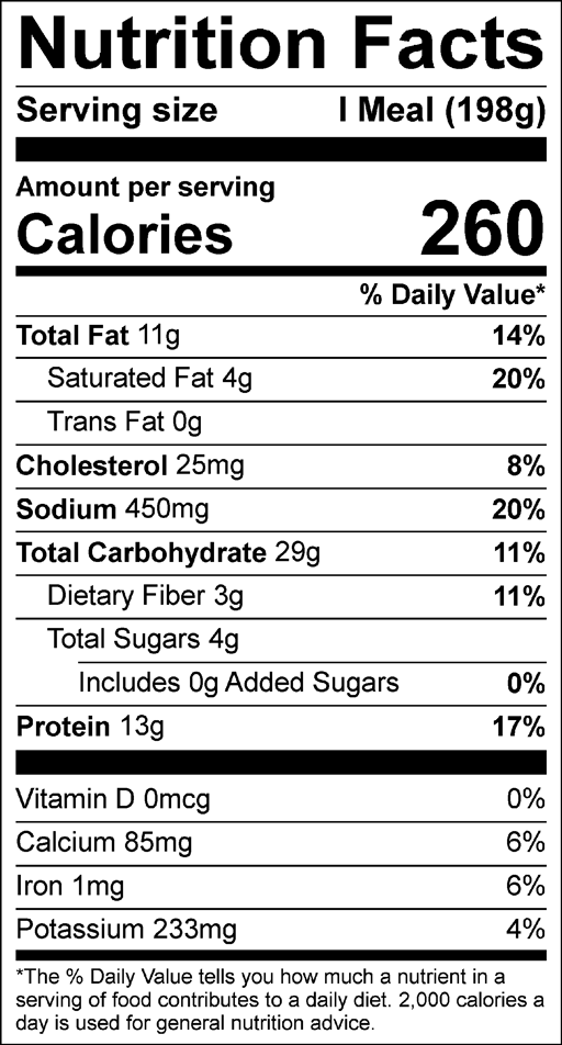 Nutrition Facts for Ham & Peas with White Mac & Cheese