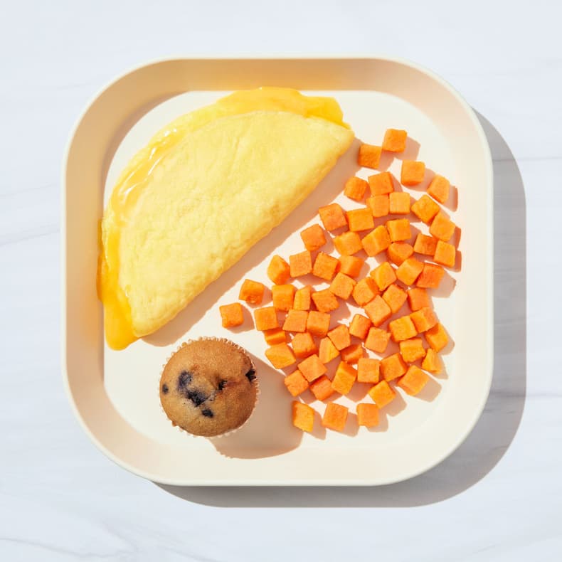 Cheesy Omelet with Sweet Taters & Mini Muffin