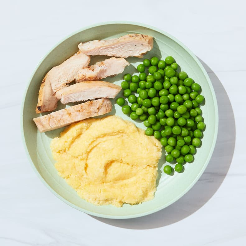 Grilled Chicken with Creamy Polenta & Peas