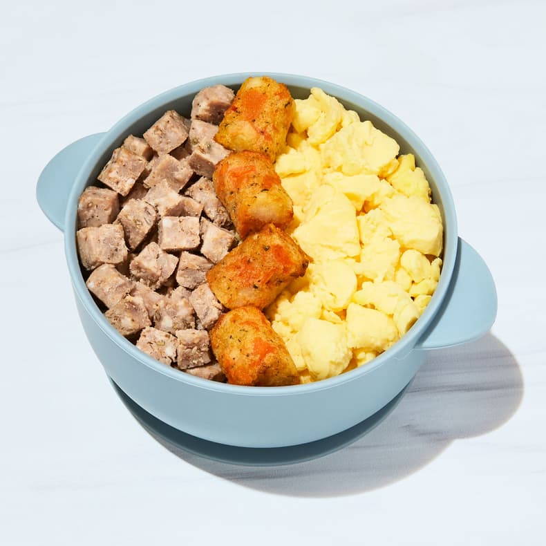 Scrambled Eggs with Carrot Tots & Sausage