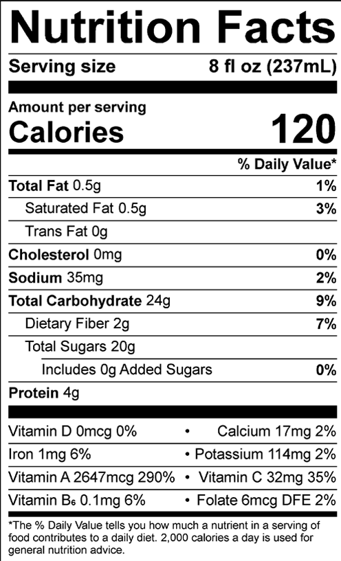 Nutrition Facts for Blue Blast! 6-Pack – 8 oz smoothies (6 bottles)