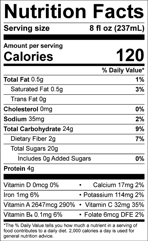 Nutrition Facts for Blue Blast! – 8 oz. smoothies (3 bottles/pack)