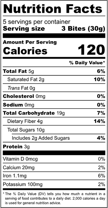 Nutrition Facts for Double Chocolate Mighty Bites – 15 Bites/Bag