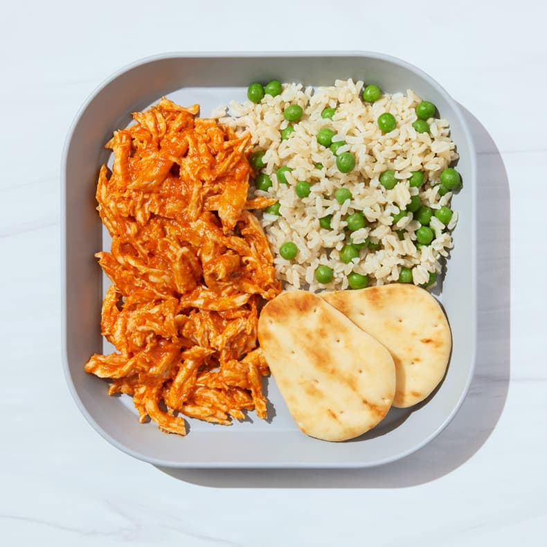 Butter Chicken with Peas, Rice & Mini Naan