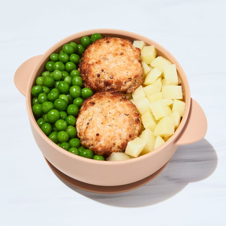 Salmon Cakes with Peas & Potatoes