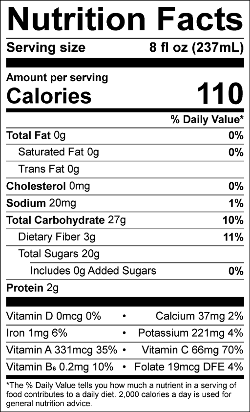 Nutrition Facts for Mango-Go! – 8 oz. smoothies (3 bottles/pack)