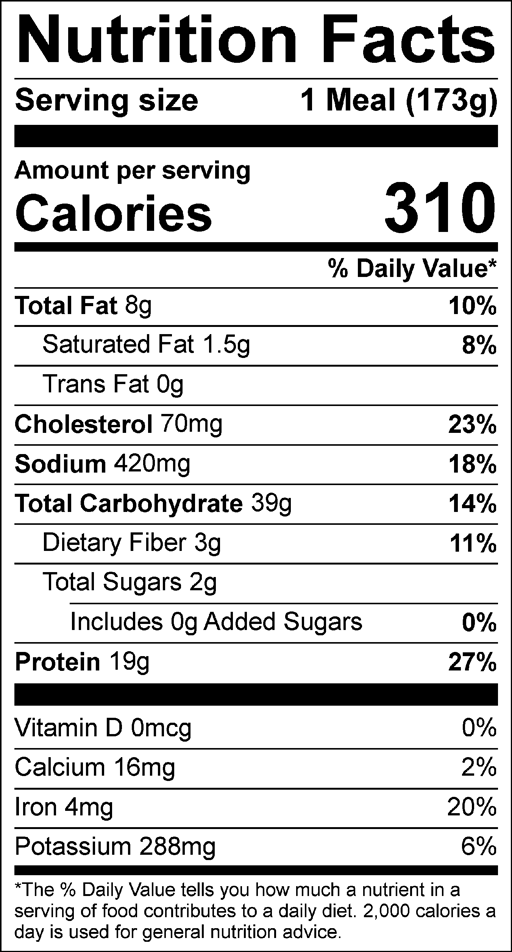 Nutrition Facts for Chicken & Spaetzle with Green Beans