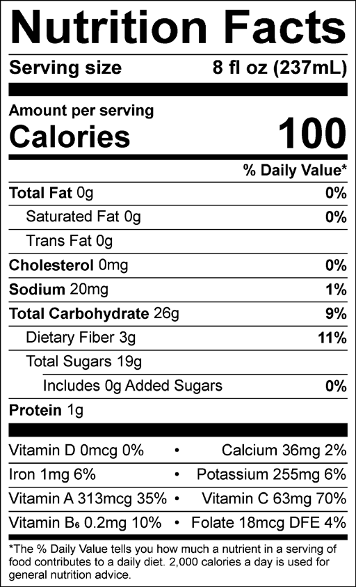 Nutrition Facts for Mango-Go! 3-Pack – 8 oz smoothies (3 bottles)