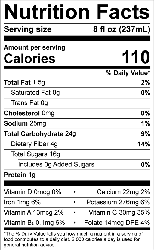 Nutrition Facts for Berry-Full! 6-Pack – 8 oz smoothies (6 bottles)