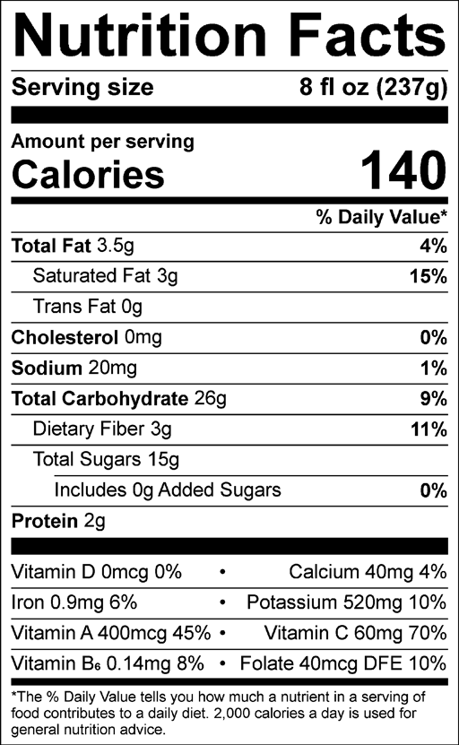 Nutrition Facts for Orange Dream! 3-Pack – 8 oz smoothies (3 bottles)