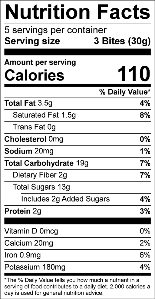 Nutrition Facts for Chocolate Chip Mighty Bites – Pack of 3 Bags