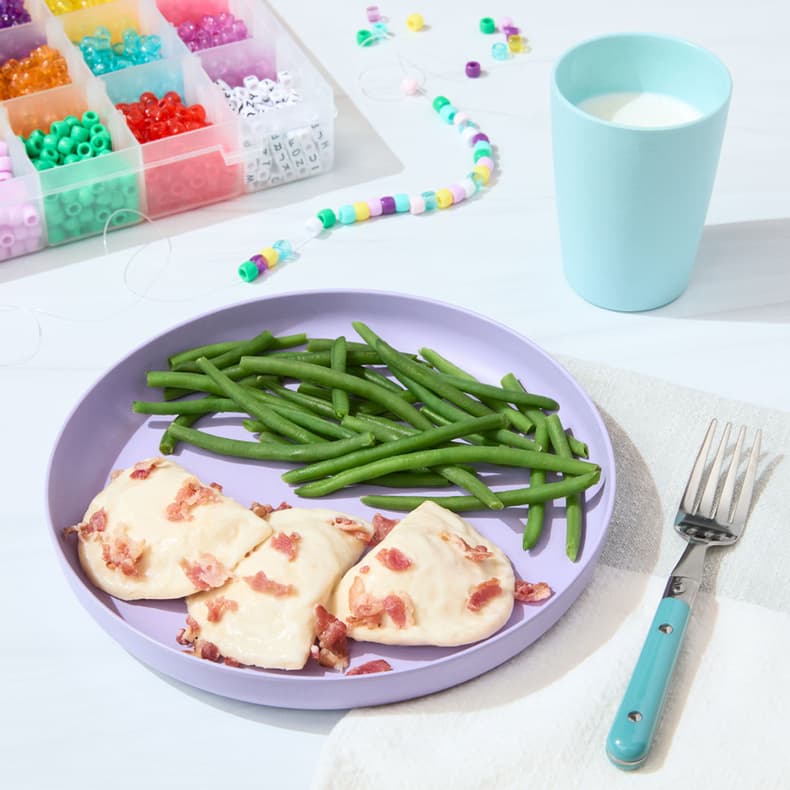 Cheesy Tater Pierogies with Bacon & Green Beans