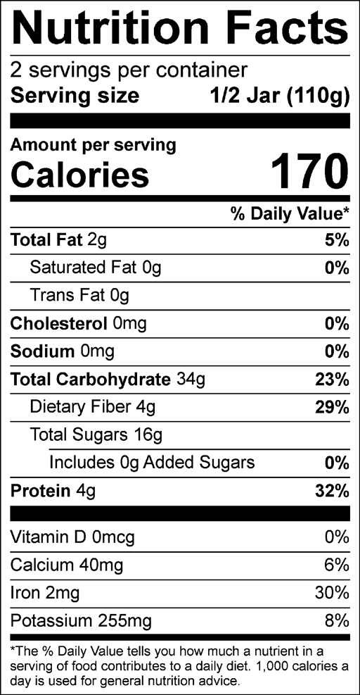 Nutrition Facts for Apple Cinnamon – 1 jar (2 servings)