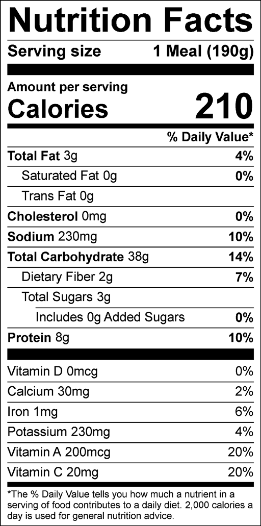 Nutrition Facts for Sesame Noodles with Stir-Fry Veggies