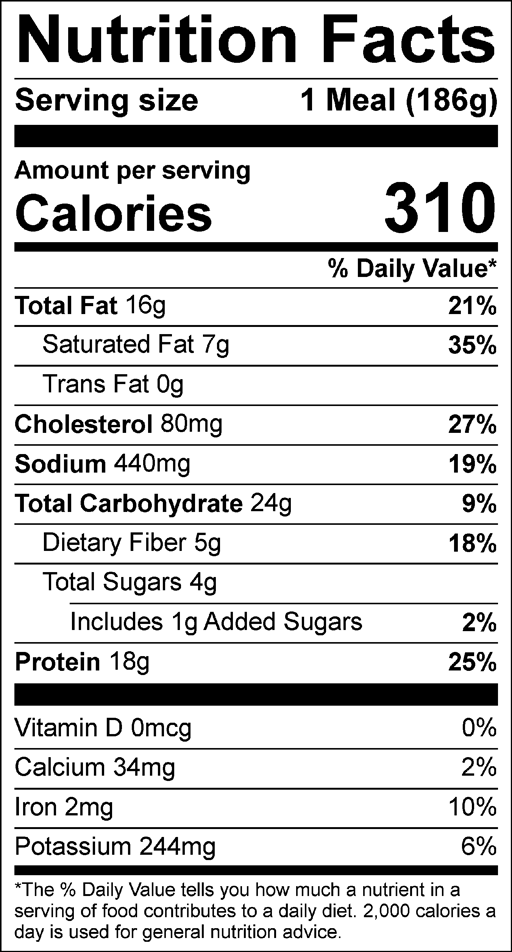 Nutrition Facts for Butter Chicken with Peas, Rice & Mini Naan