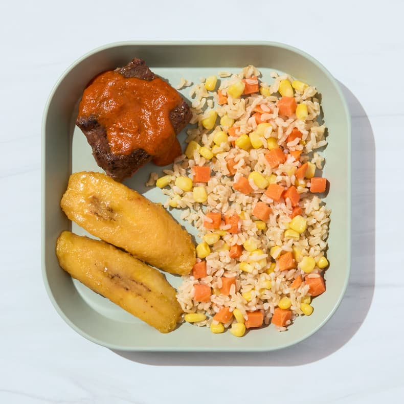 Steak & Sofrito Sauce with Plantains & Fiesta Rice
