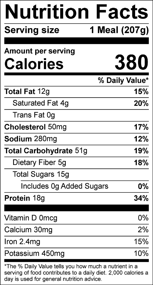 Nutrition Facts for Steak & Sofrito Sauce with Plantains & Fiesta Rice