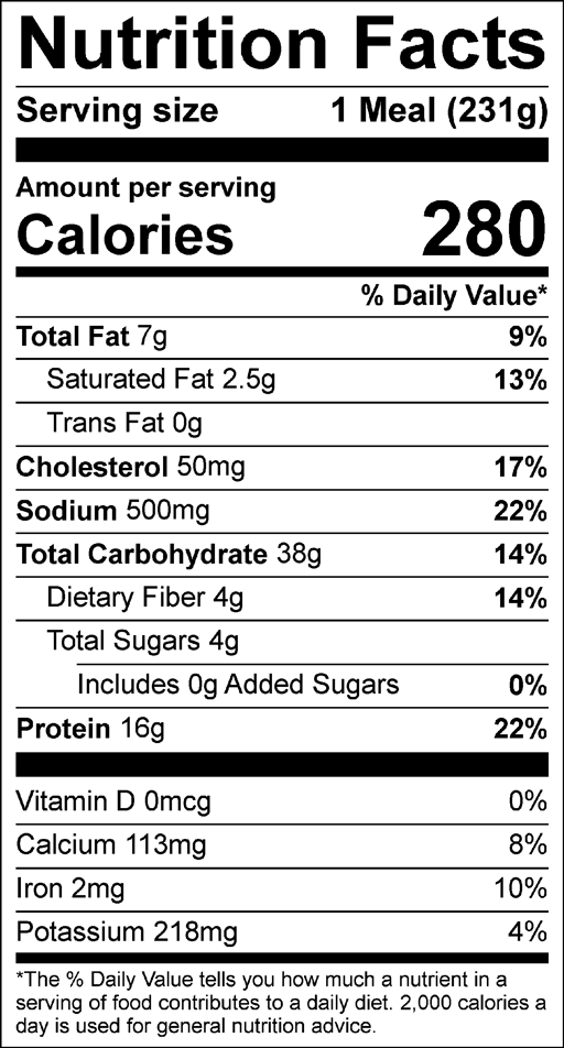 Nutrition Facts for Spaghetti & Meatballs with Super Veggie Sauce
