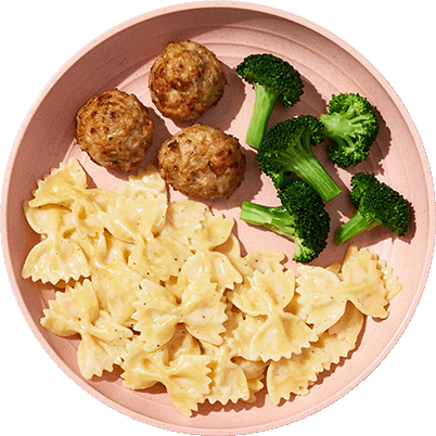 Alfredo Bow Ties with Turkey Meatballs & Broccoli