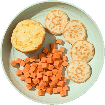 Cheesy Turkey Frittata with Pancakes & Sweet Taters