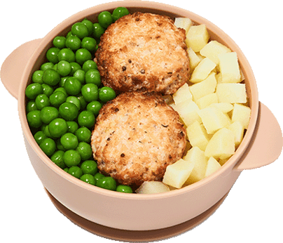 Salmon Cakes with Peas & Potatoes