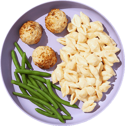 White Mac & Meatballs with Green Beans