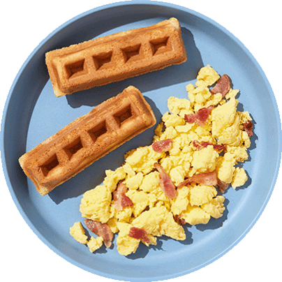 Waffle Sticks with Bacon Scramble