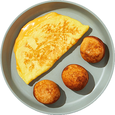 Pancake Puffs with Cheesy Omelet