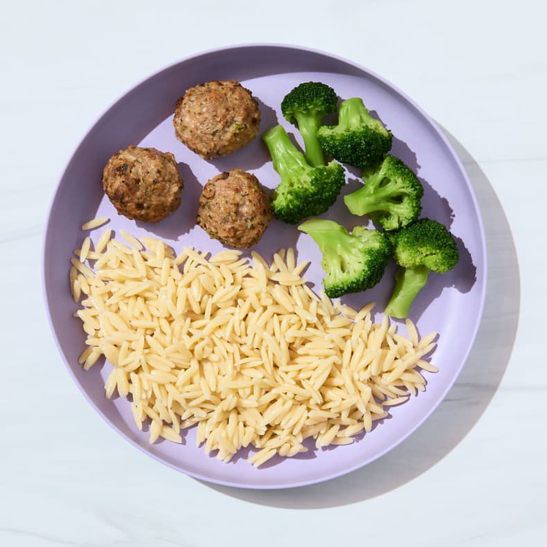Greek Lamb Meatballs with Orzo & Broccoli
