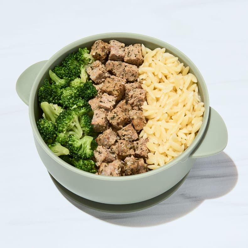 Greek Meatball Bites with Broccoli & Orzo