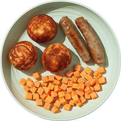 Banana Pancake Puffs with Sausages & Sweet Taters
