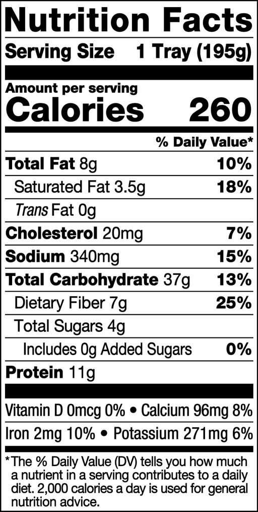 Nutrition Facts for Penne Bolognese (Frozen) with Carrots