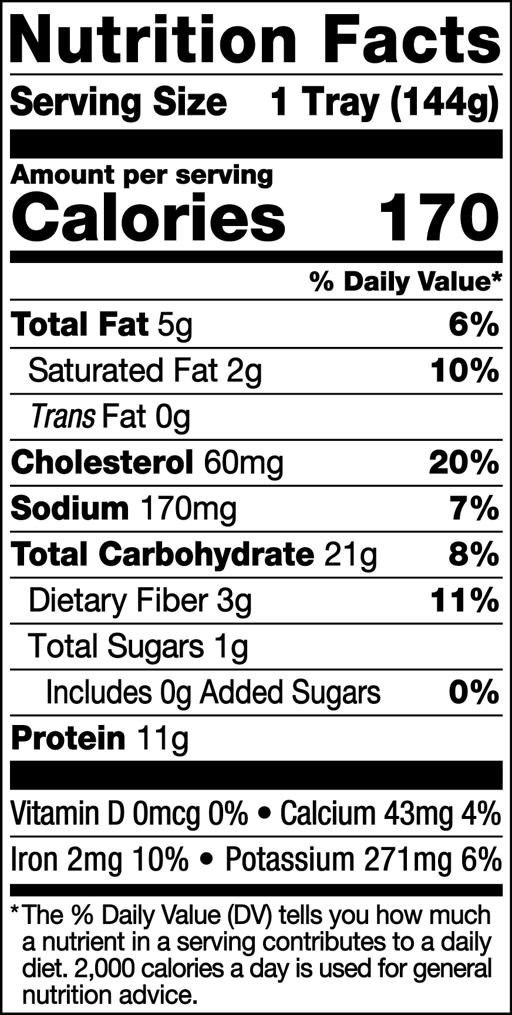 Nutrition Facts for Beef Meatballs (Frozen) with Egg Noodles & Broccoli