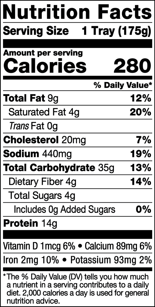 Nutrition Facts for Creamy Cavatappi (Frozen) with Uncured Bacon & Peas