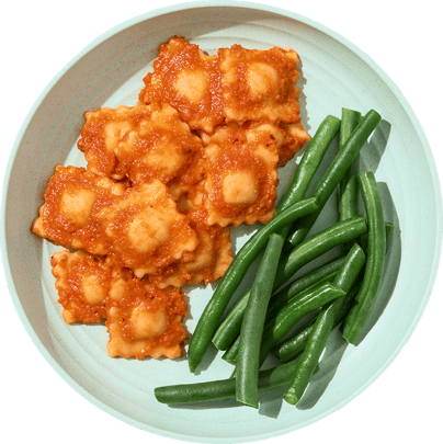 Cheesy Ravioli with Green Beans