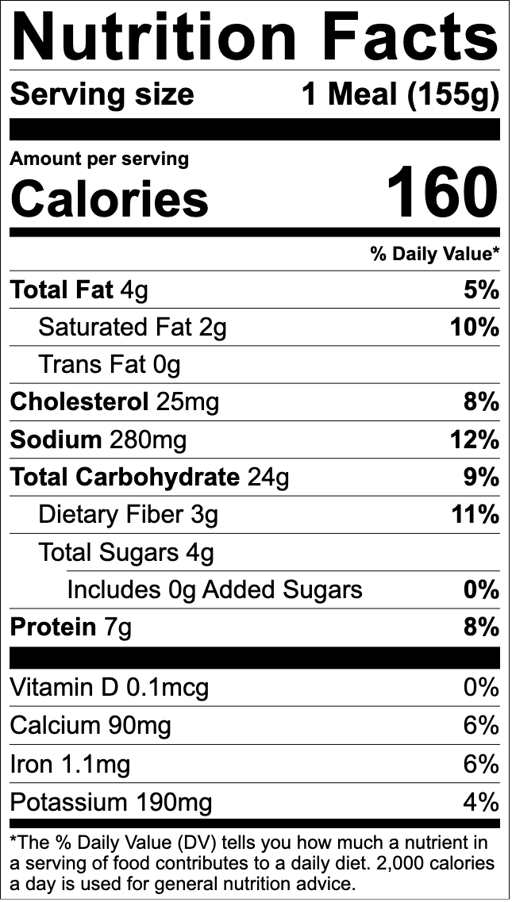 Nutrition Facts for Cheesy Ravioli with Green Beans