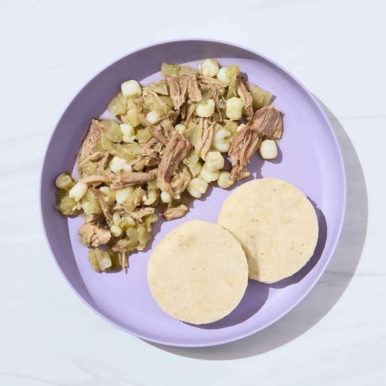 Pork Pozole Verde with Mini Arepas