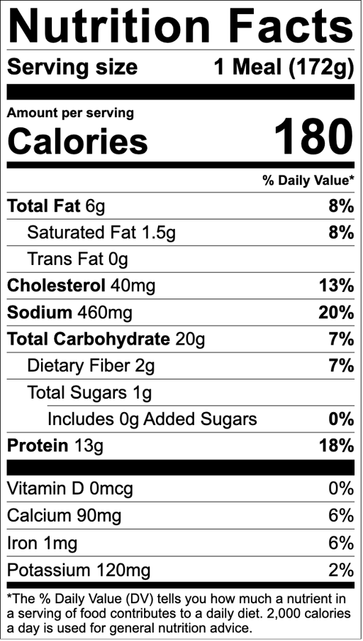 Nutrition Facts for Pork Pozole Verde with Mini Arepas