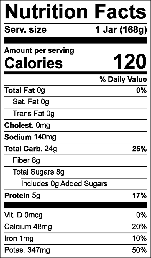Nutrition Facts for Carrot, English Pea & Sweet Potato