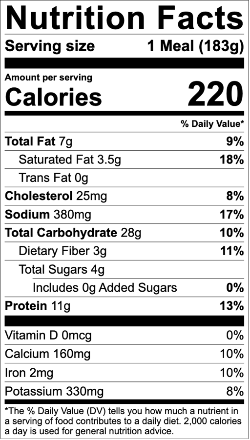 Nutrition Facts for Cheesy Lasagna Swirl with Broccoli