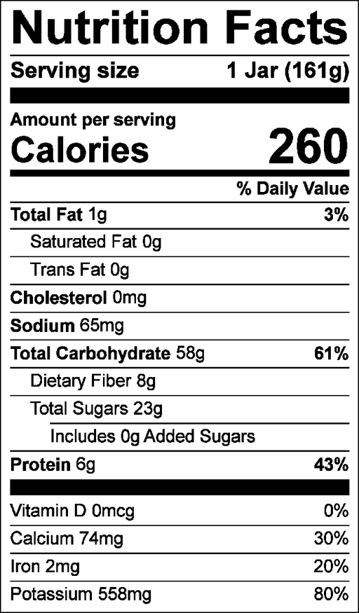 Nutrition Facts for Oatmeal Protein Bite & Sweet Potato