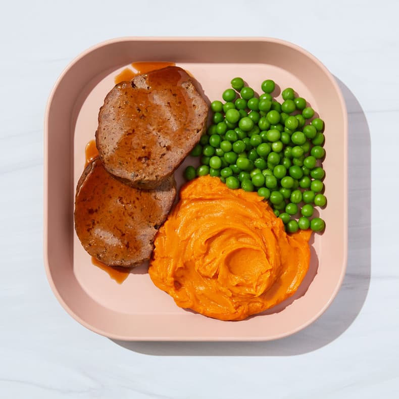 Beef Meatloaf with Sweet Mashies & Peas