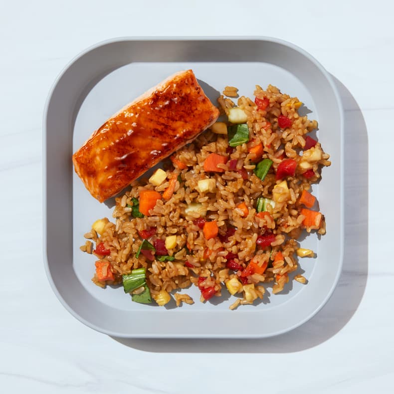 Teriyaki Salmon with Rainbow Veggie Rice
