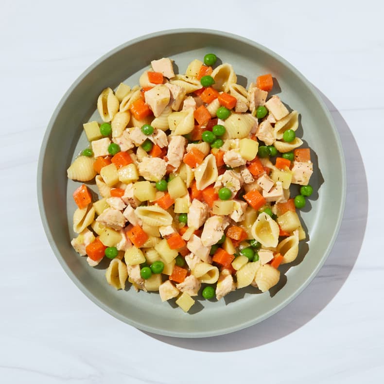 Chicken Noodle Stew with Peas, Carrots & Potatoes