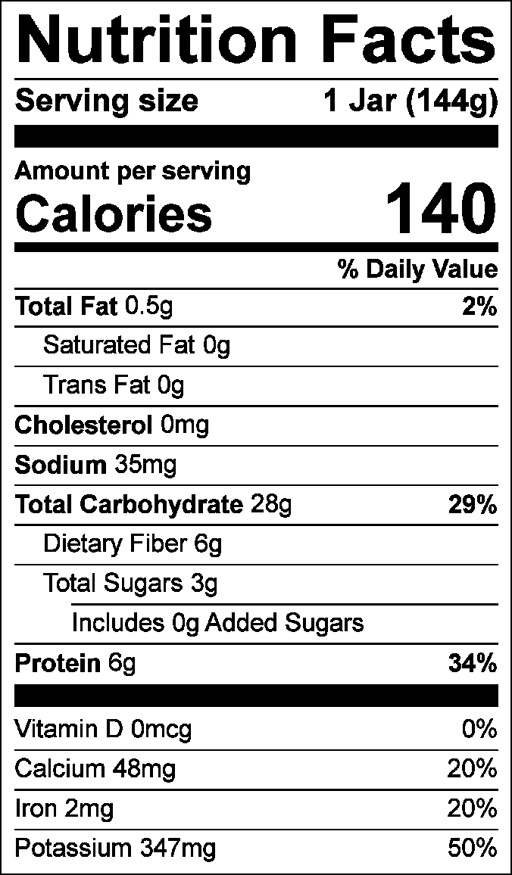 Nutrition Facts for Black Beans with Sweet Potatoes & Pasta